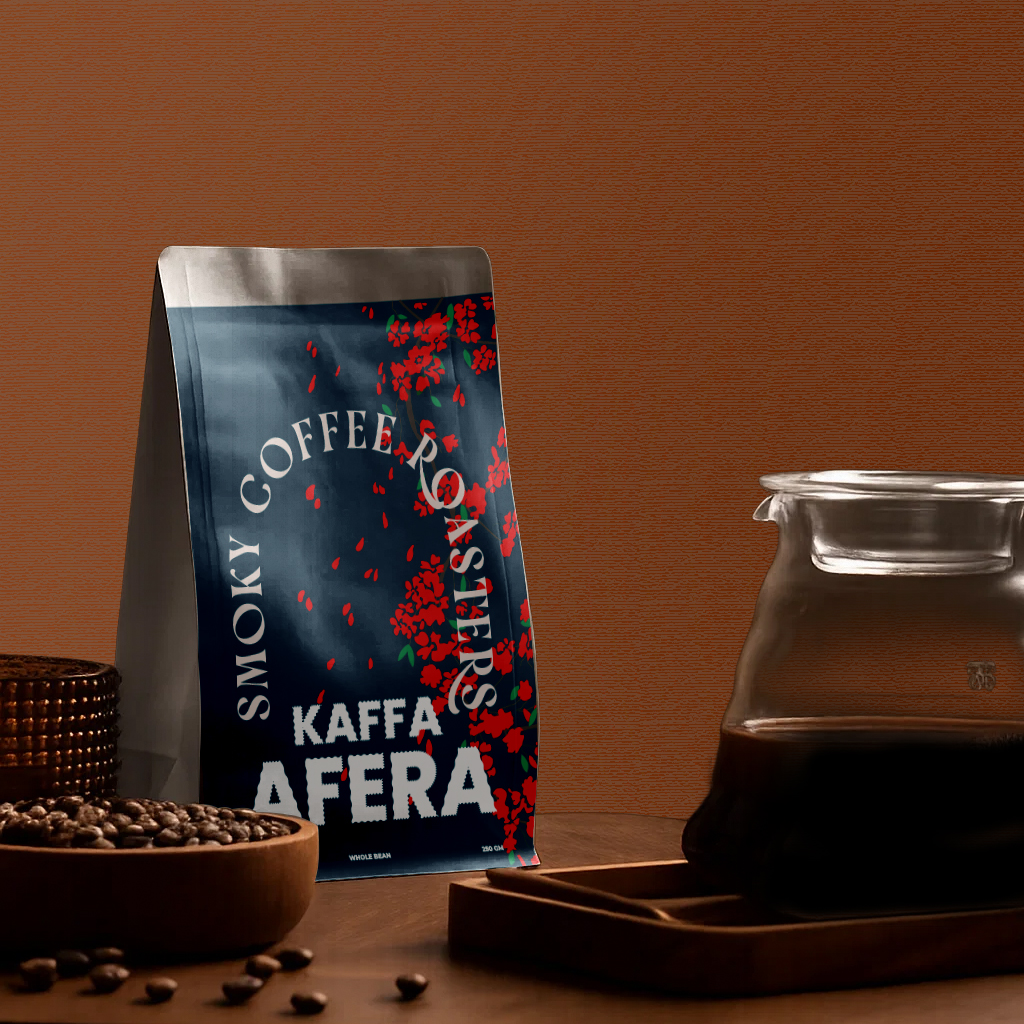 Detailed flavor profile of Kaffa Afera coffee—notes of peach, orange, hazelnut, and floral aroma in every cup.