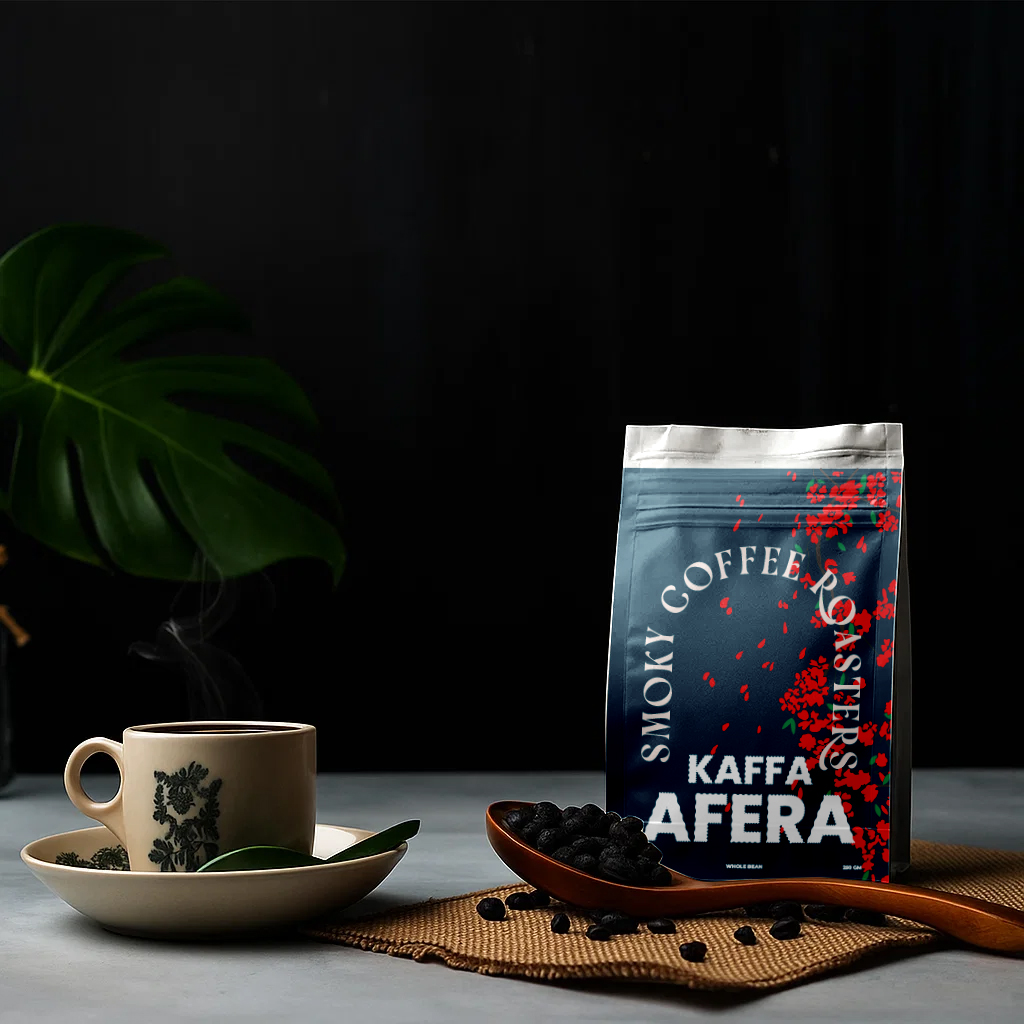 Single-origin Ethiopian Kaffa Afera coffee profile featuring milk chocolate, stone fruit, and nutty undertones