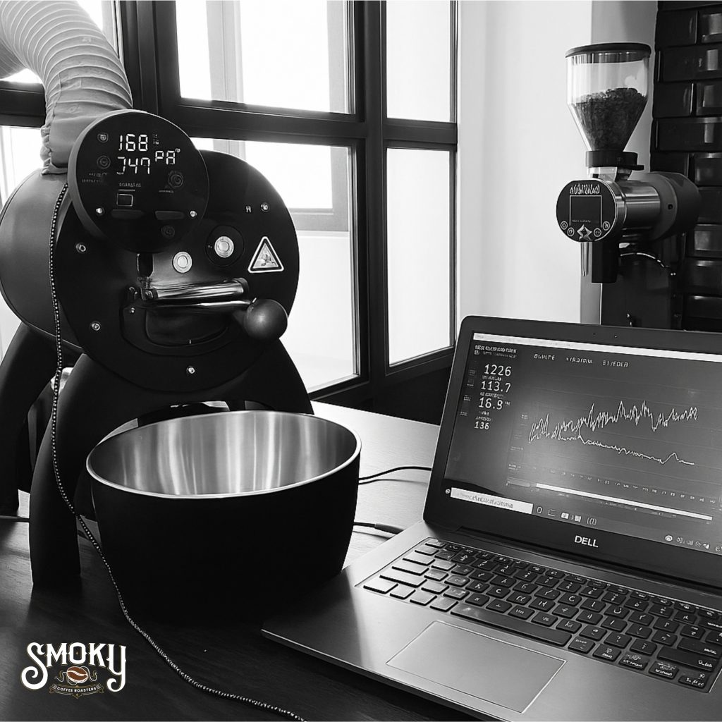Manual stainless steel drum coffee roaster machine by Smoky Coffee Roasters, crafted for specialty beans